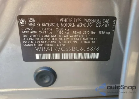 2011 BMW 535 I z USA, uszkodzony, nr VIN WBAFR7C59BC606878